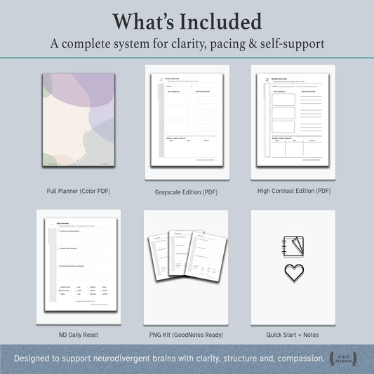 The Neurodivergent Mind Companion — Digital & Printable Planner (ND-Friendly, GoodNotes Ready)