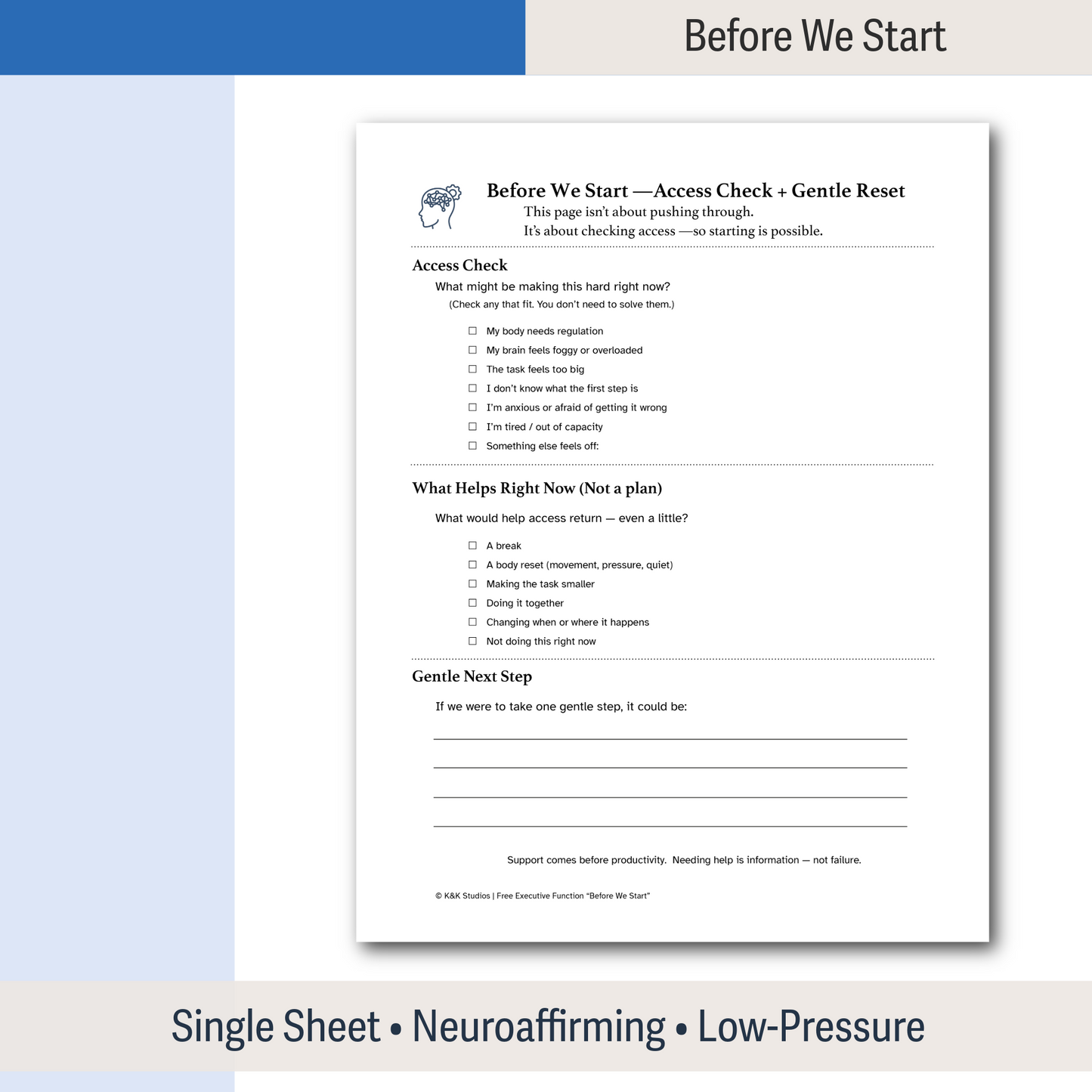 Before We Start | Executive Function Access Check for Overwhelm & Task Initiation