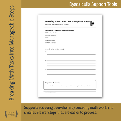 Executive Function & Math Load | Dyscalculia Support Pack | Reduce Overwhelm - Task Initiation Stress