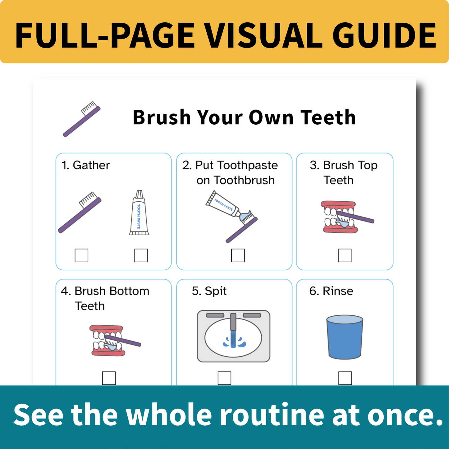 Brush Your Own Teeth Helper | Visual Routine Cards