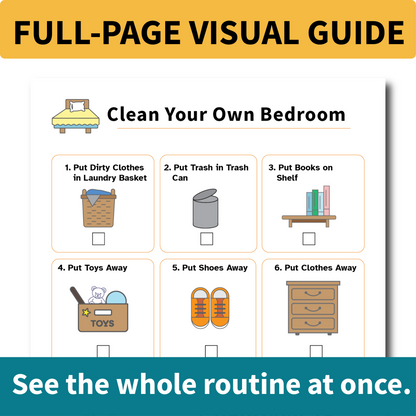 Clean Your Bedroom Helper | Visual Bedroom Cleaning Checklist for Kids | Executive Function Support