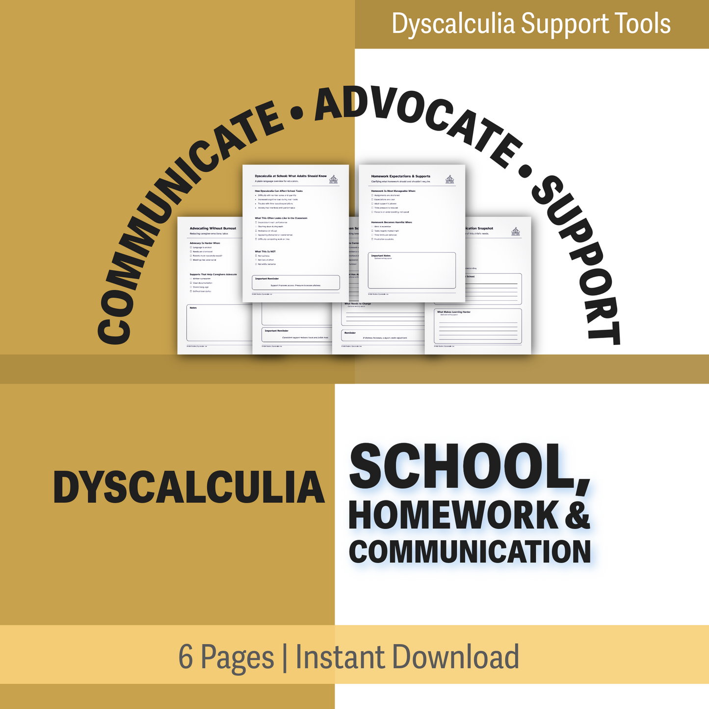 School, Homework & Communication | Dyscalculia Support Pack | IEP, 504 - Caregiver Advocacy Tools