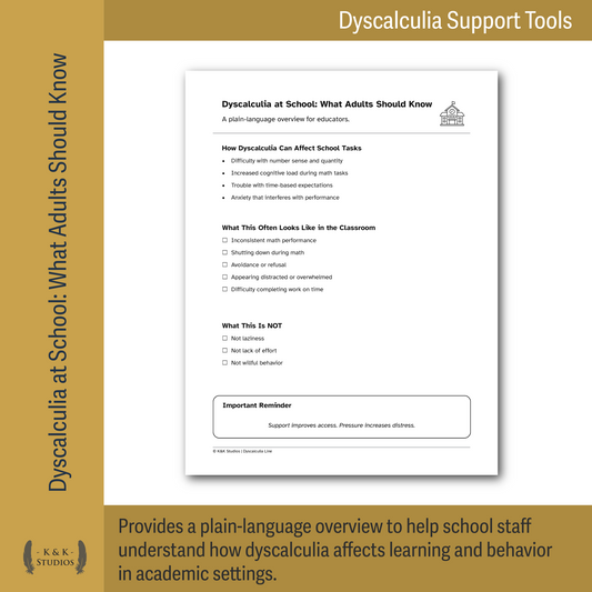 School, Homework & Communication | Dyscalculia Support Pack | IEP, 504 - Caregiver Advocacy Tools