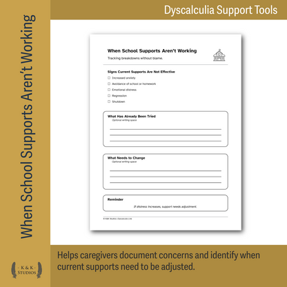 School, Homework & Communication | Dyscalculia Support Pack | IEP, 504 - Caregiver Advocacy Tools