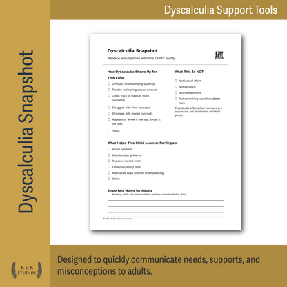 Dyscalculia Advocacy & Support Pack | Caregiver - Teacher Tools | Math Anxiety, Accommodations - IEP Support
