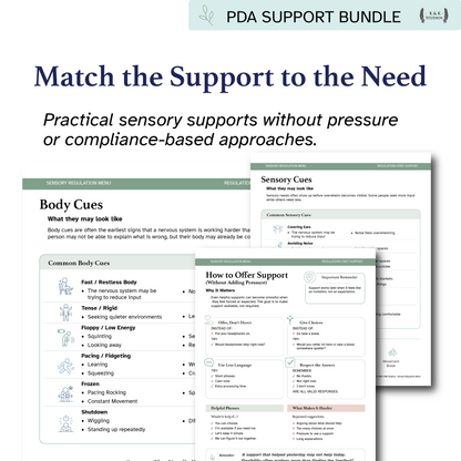 PDA Support Bundle with sensory support information on a white background
