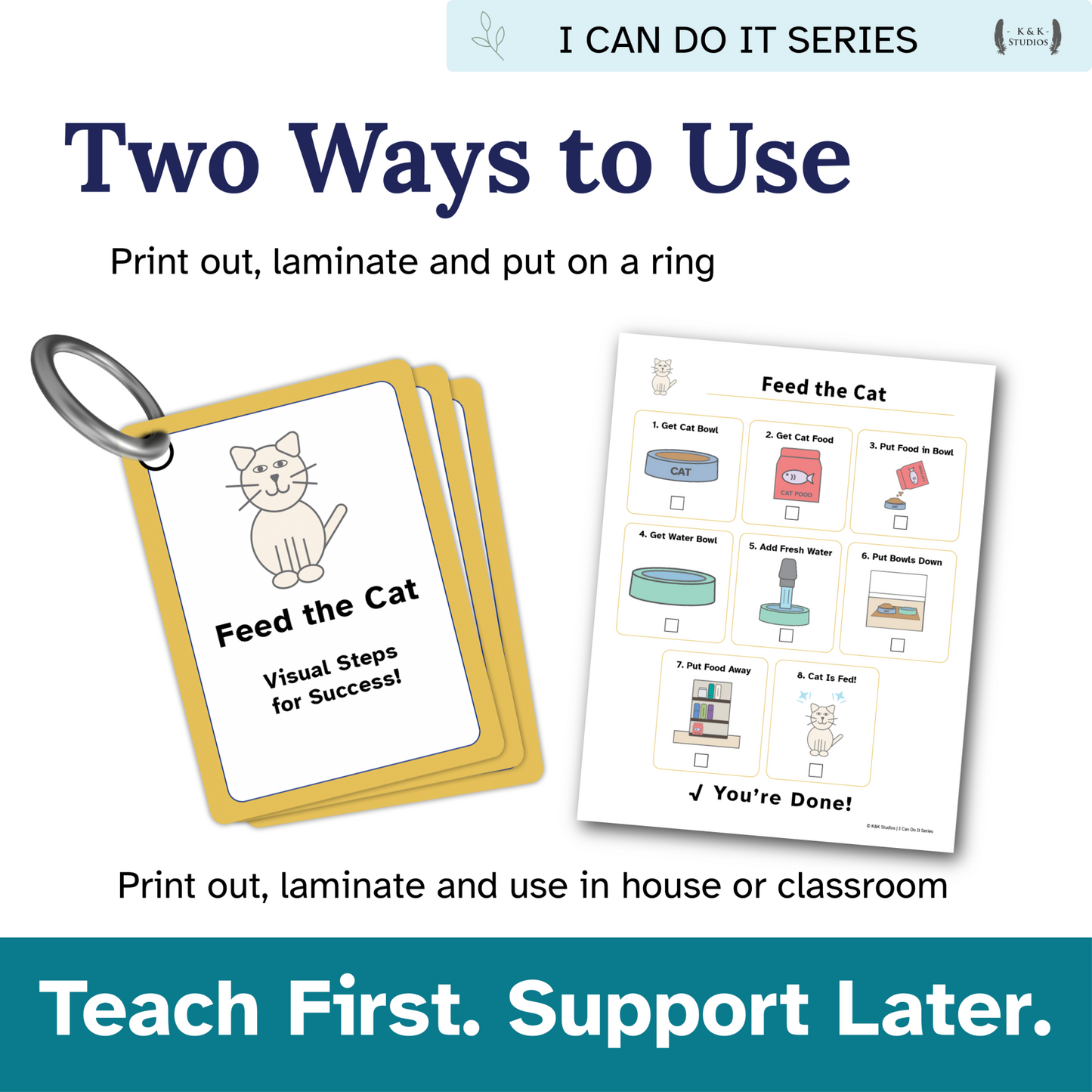 Feed the Cat Helper | Executive Function Visual Routine Cards for Autism & ADHD