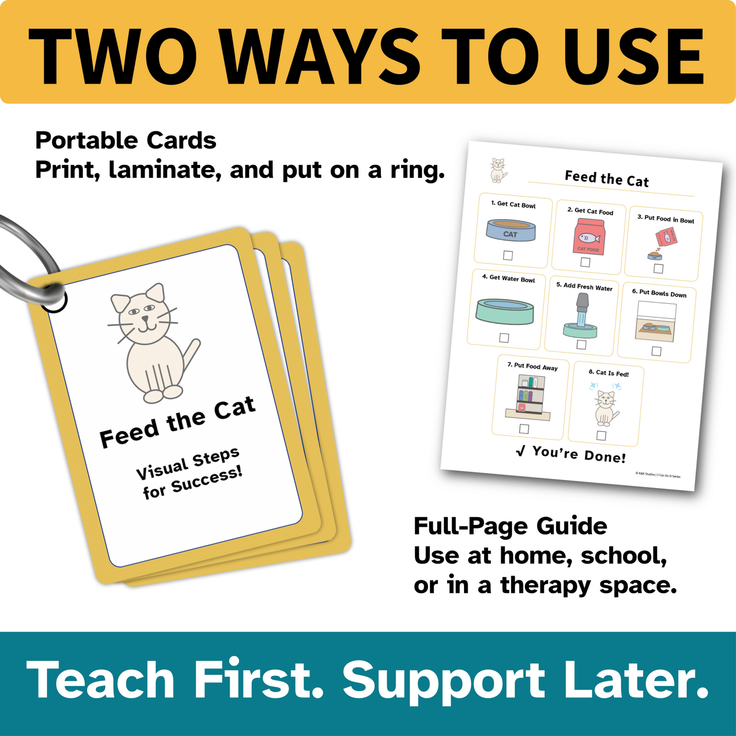 Feed the Cat Helper | Executive Function Visual Routine Cards for Autism & ADHD