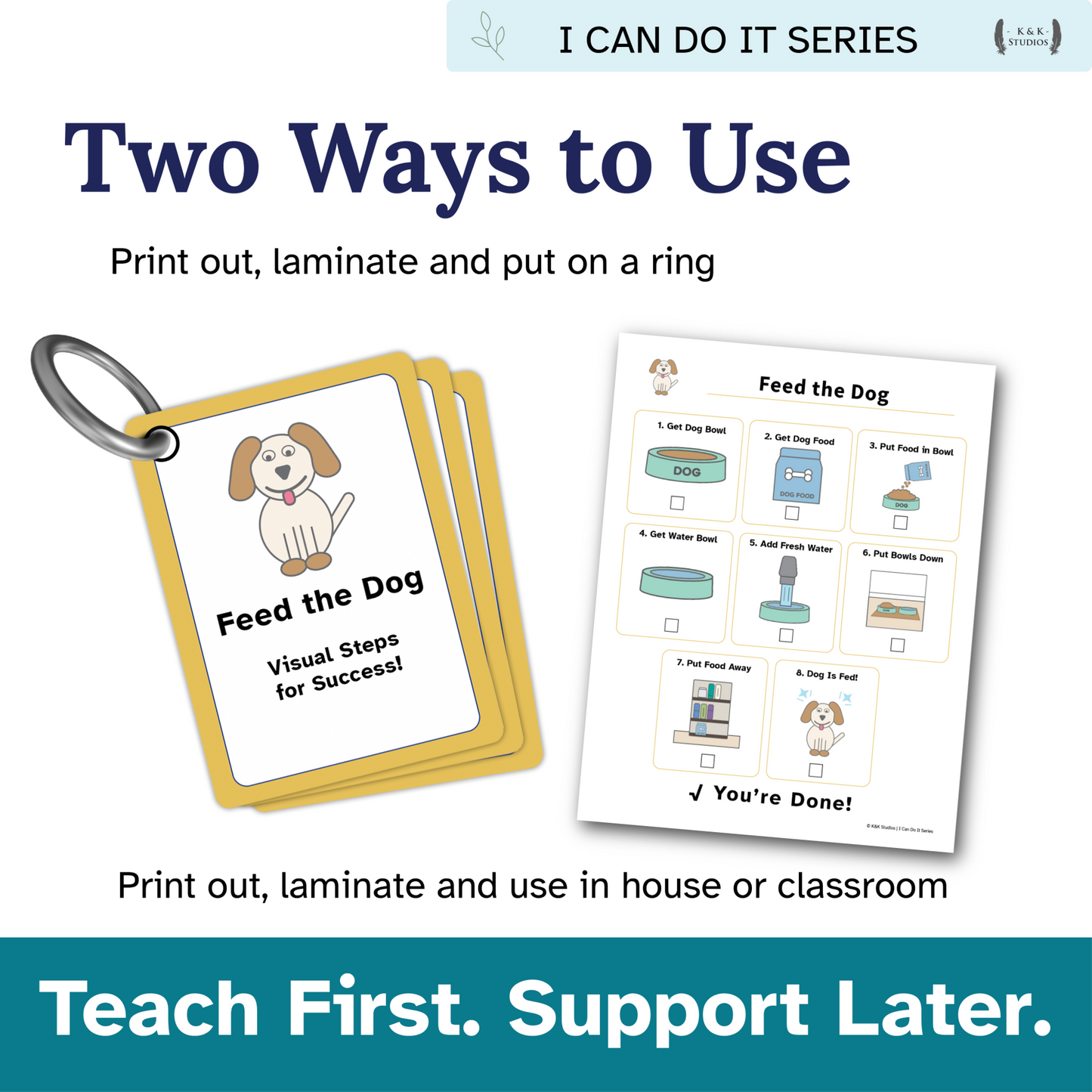 Feed the Dog Helper | Executive Function Visual Routine Cards for Autism & ADHD