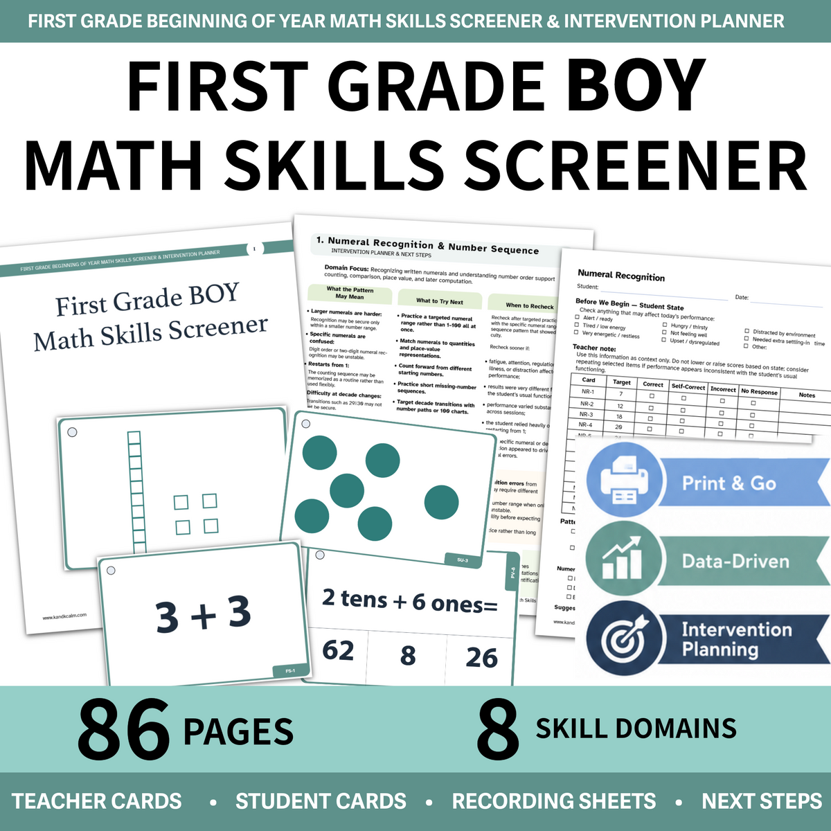 First Grade Beginning-of-Year Math Skills Screener and Intervention Planner cover.