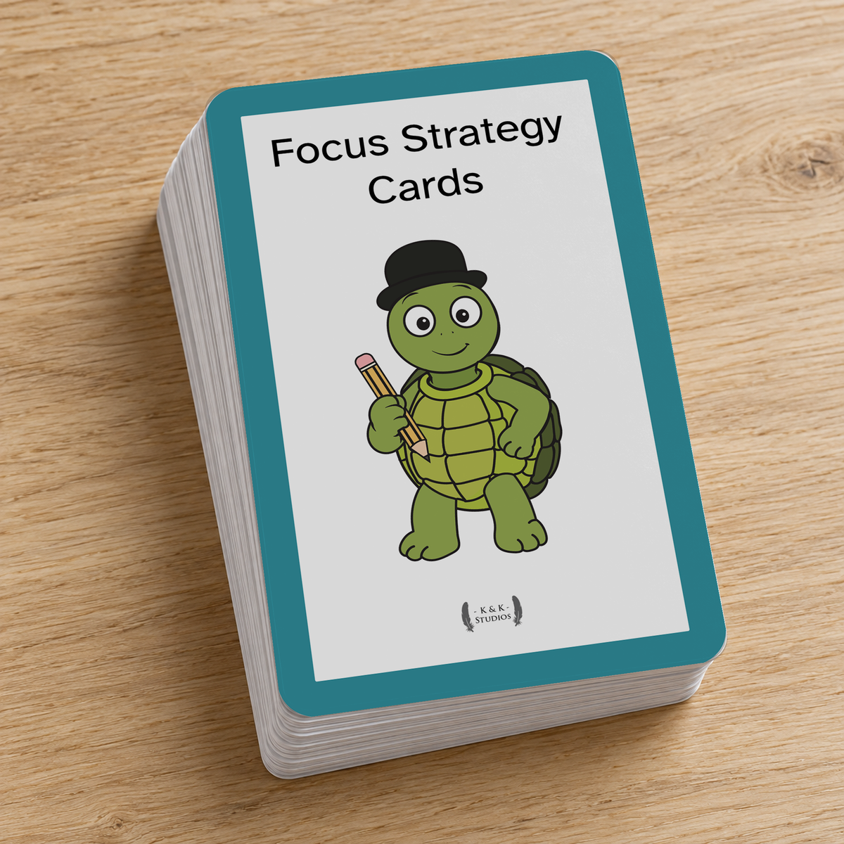 Stack of printed Focus Strategy Cards featuring Dareold on the cover.