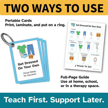 Get Dressed On Your Own Helper | Visual Routine Cards for Dressing Skills