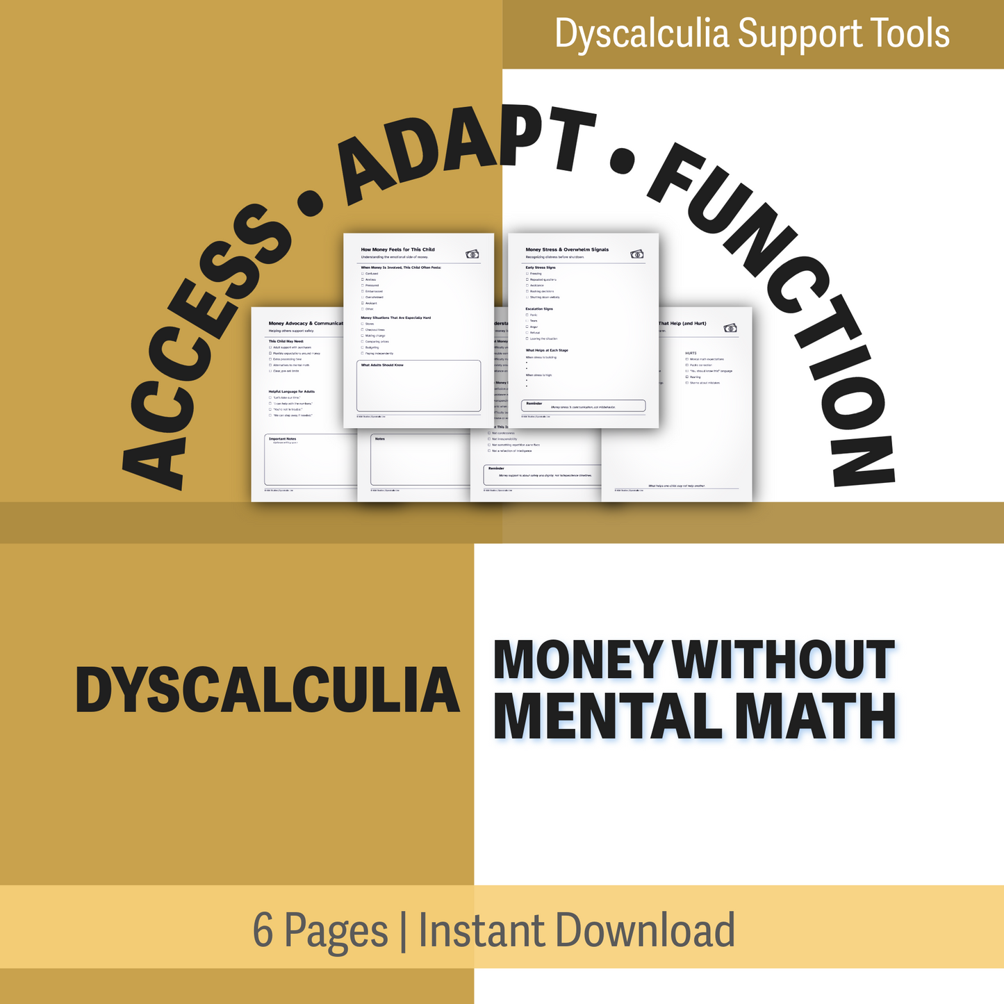 Money Without Mental Math | Dyscalculia Money Support Pack | Safe Spending & Daily Life Access Tools