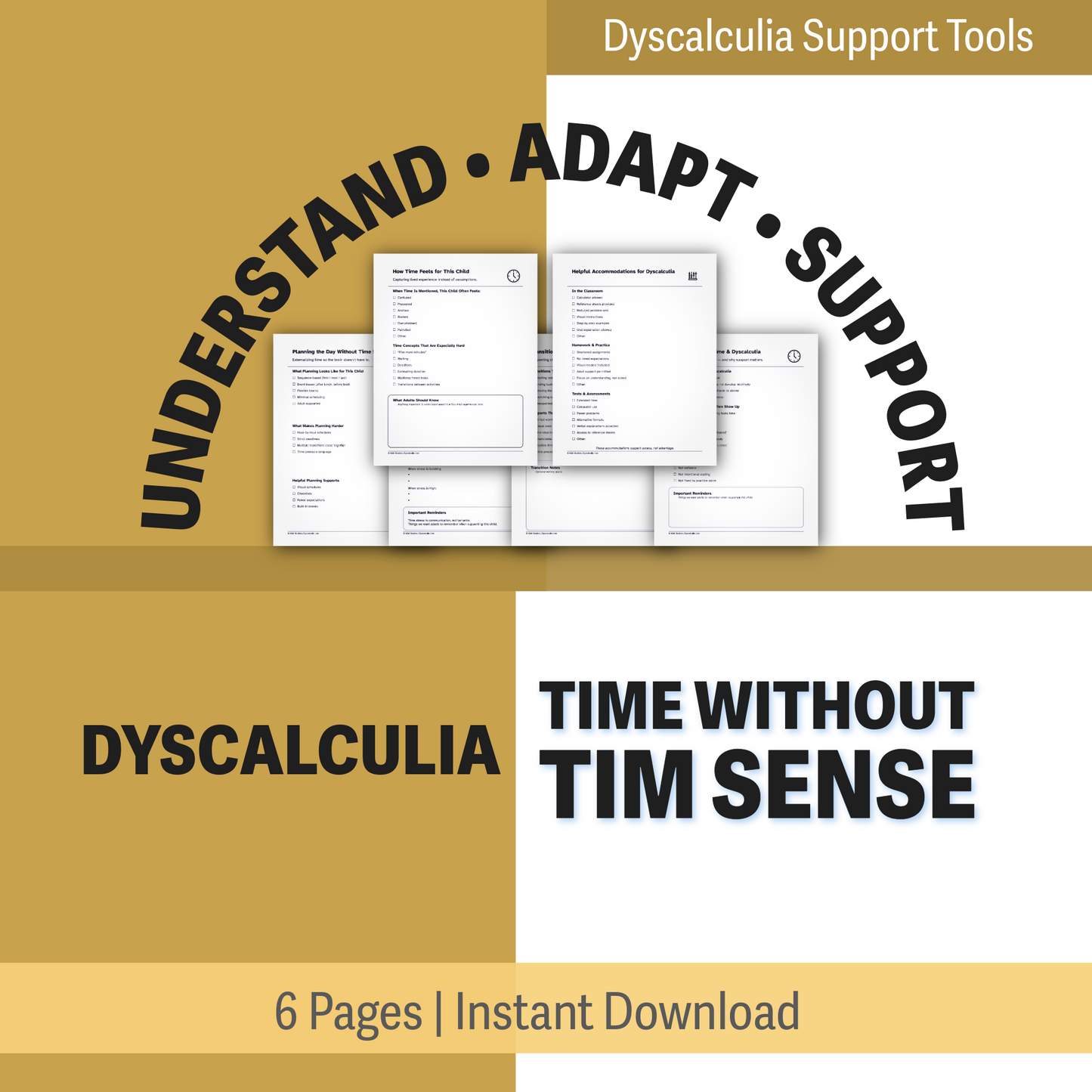 Time Without Time Sense | Dyscalculia Time Support Pack | Caregiver - Teacher Tools for Transitions, Planning & Regulation