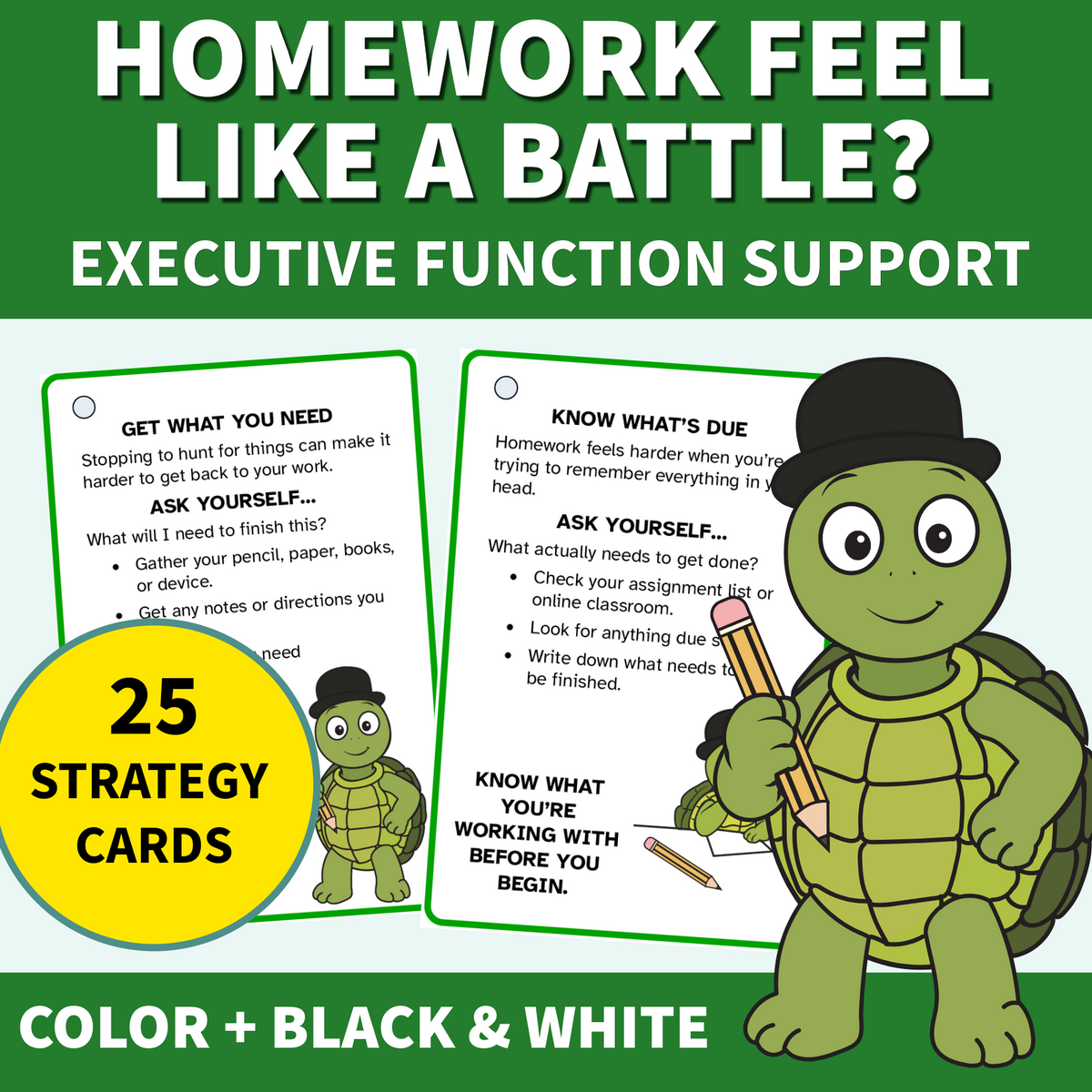 Homework completion strategy cards digital cover.
