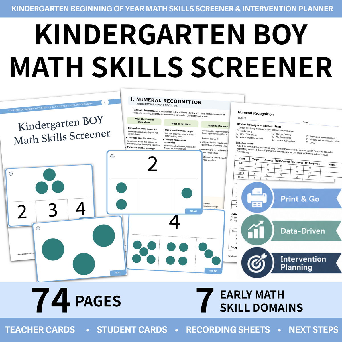 Kindergarten Beginning-of-Year Math Skills Screener and Intervention Planner cover.
