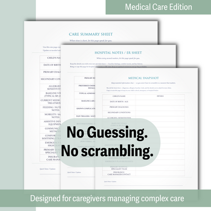 Medically Complex Kiddo Planner — Complete Caregiving System (Color + Print-Friendly PDF)