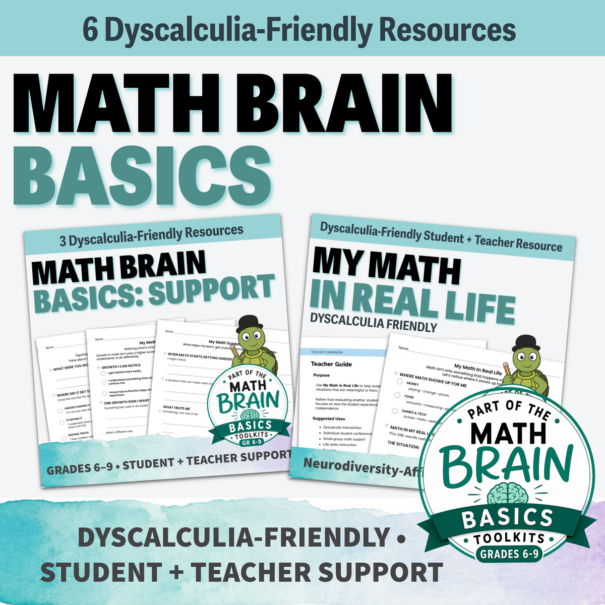 Math Brain Basics for Grades 6-9 digital resource bundle cover.
