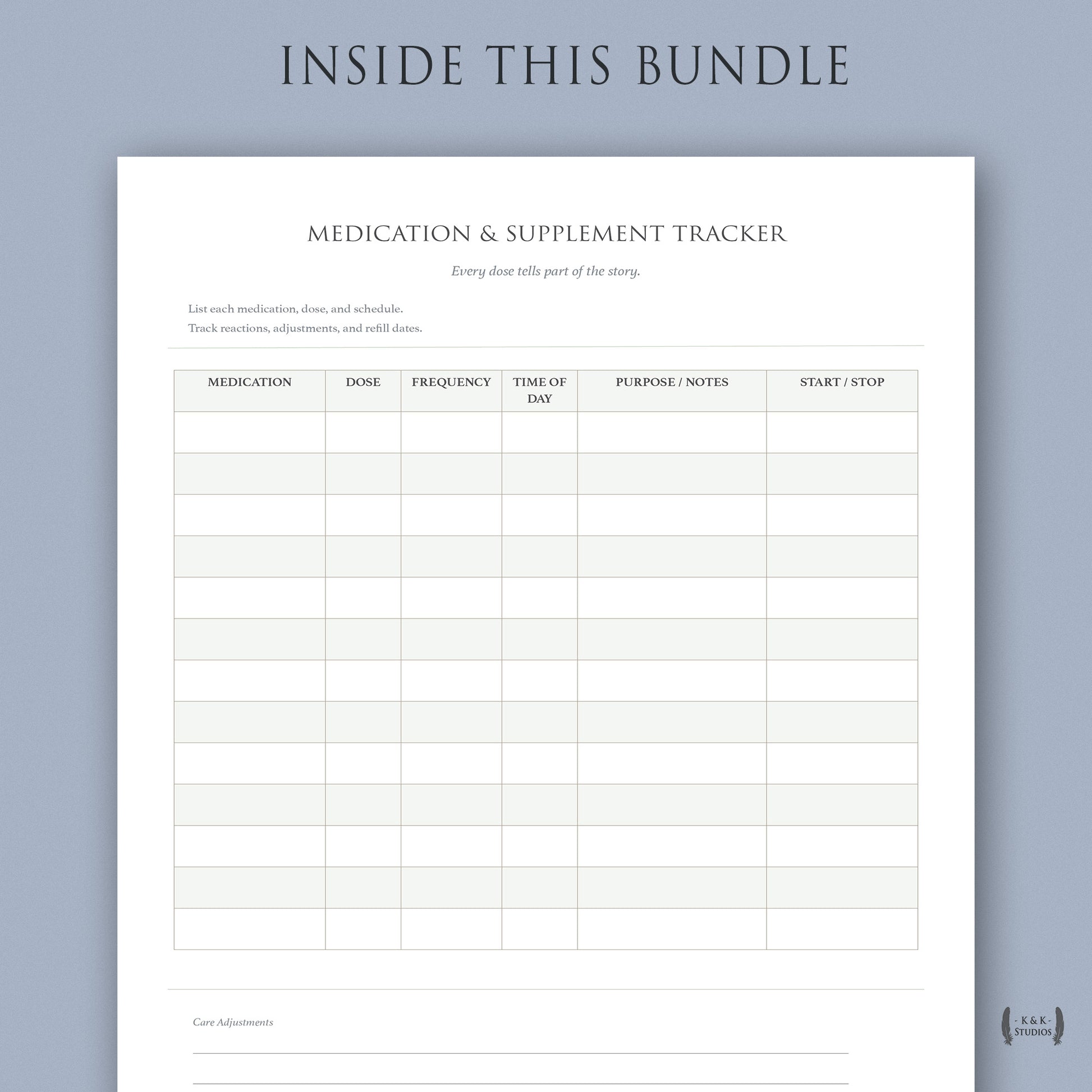 Medication and supplement tracker for caregivers