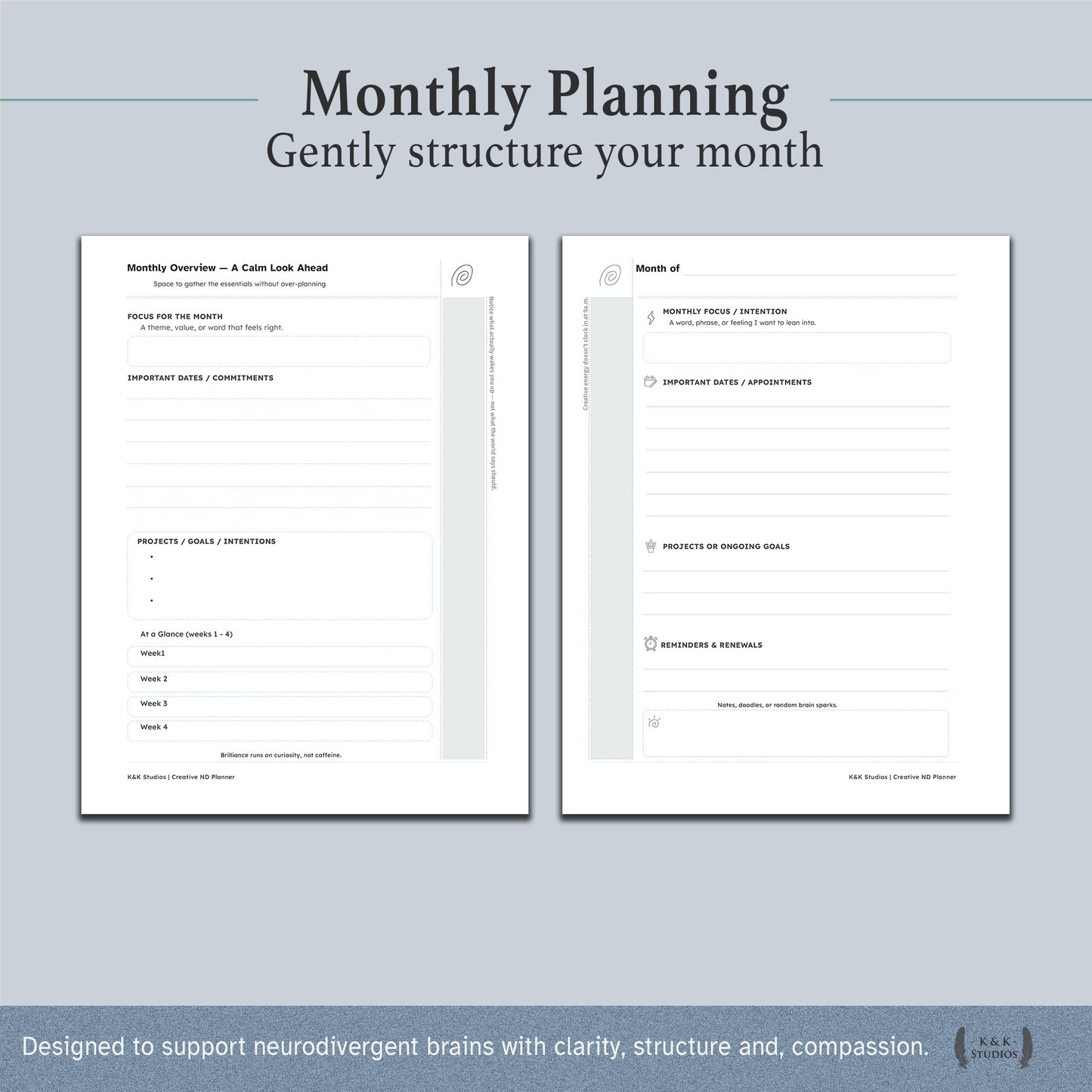 ND Mind Companion - Monthly Planning Pages