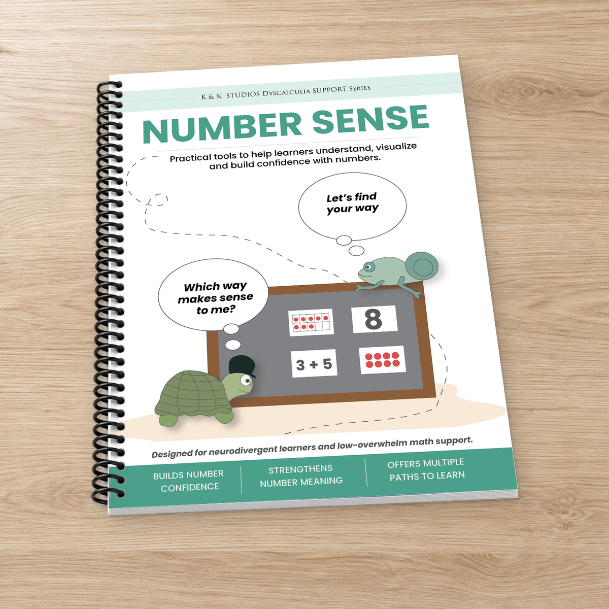 A spiral-bound workbook titled 'Number Sense' from K&K Studios.