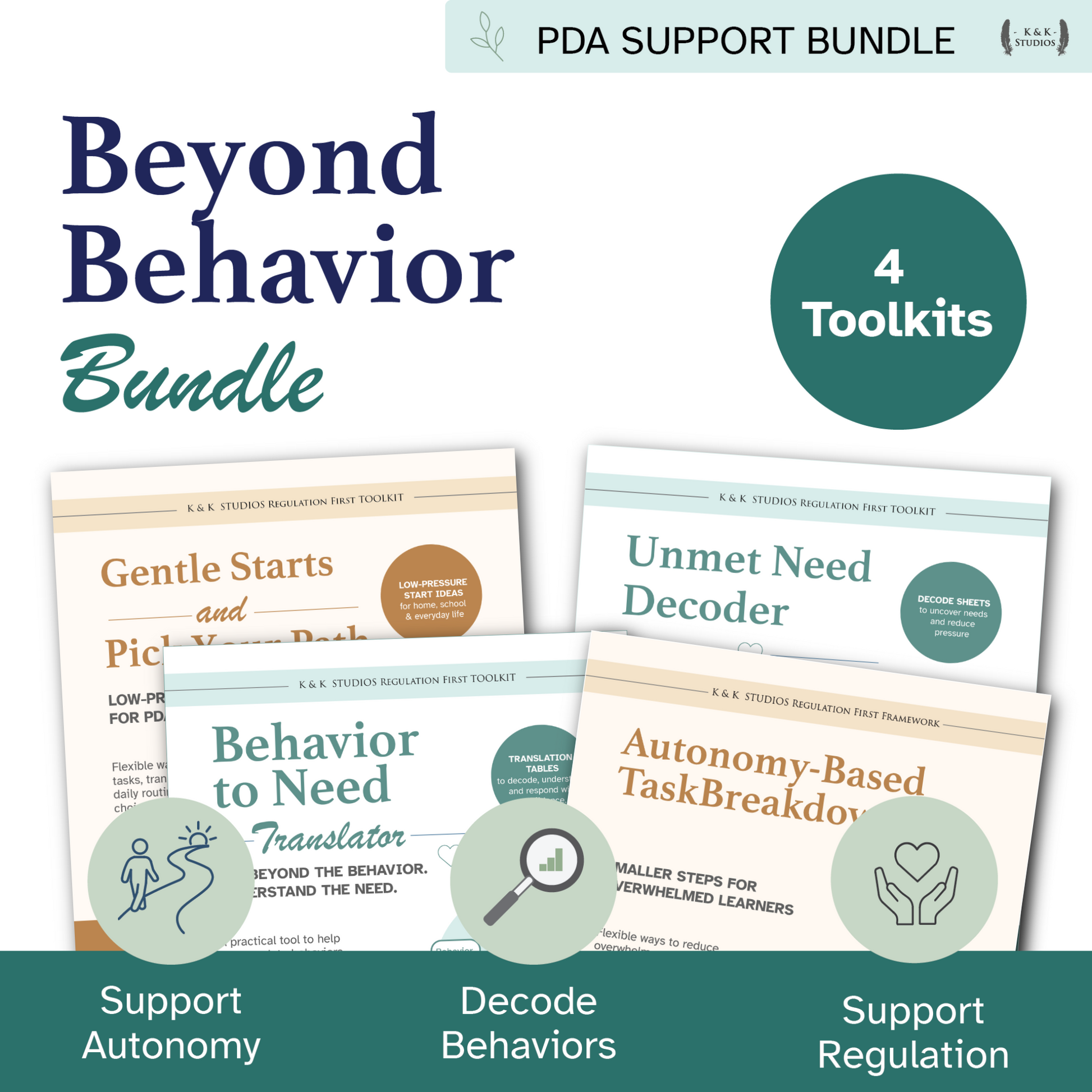 PDA Support Bundle for Beyond Behavior with four toolkits on a green background