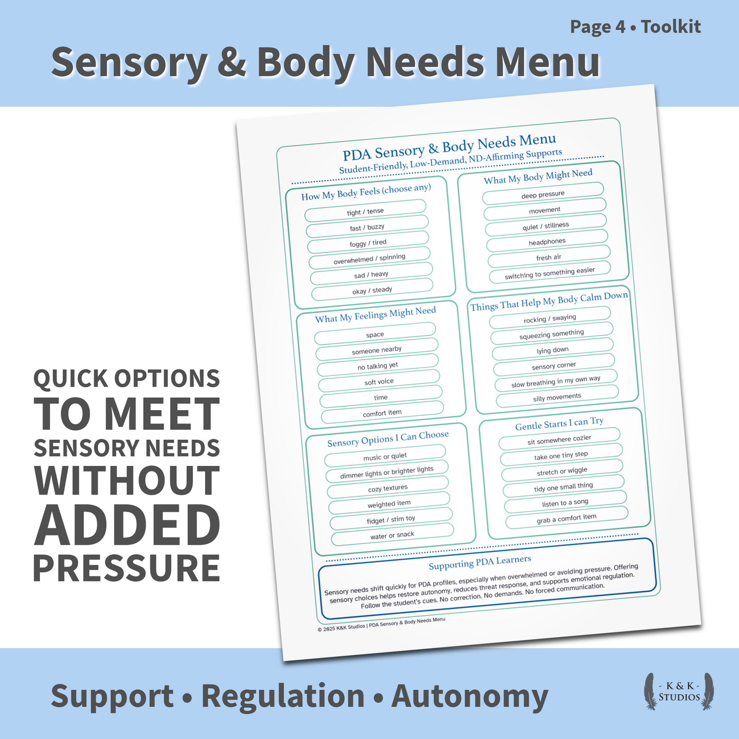 PDA Energy & Sensory Toolkit | Overload Signs & Regulation Supports