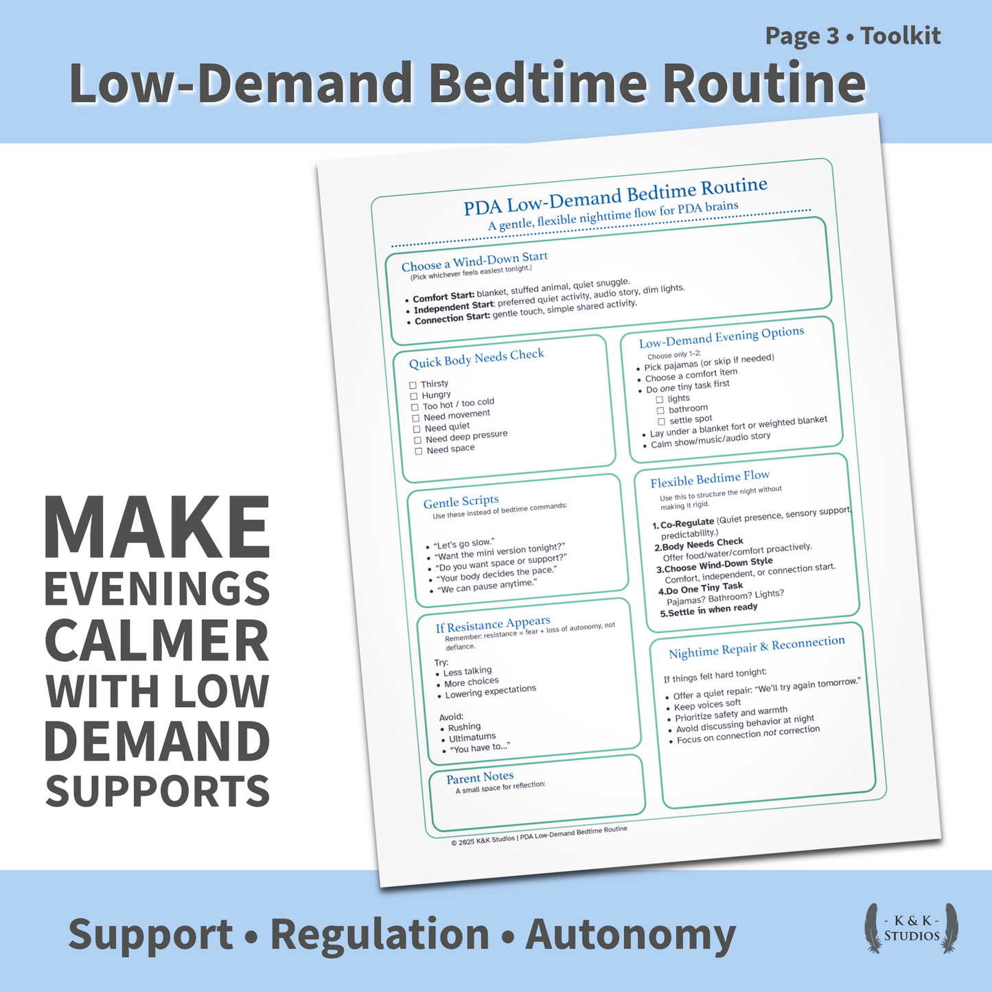 PDA Daily Life Routine Bundle | Low-Demand Morning & Bedtime Tools