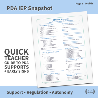 PDA School Success Bundle | IEP Snapshot, Accommodations & Supports