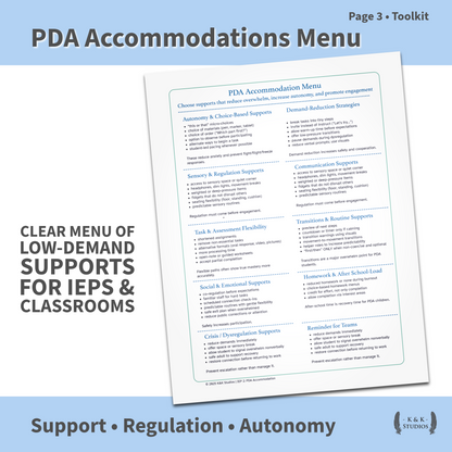 PDA School Success Bundle | IEP Snapshot, Accommodations & Supports