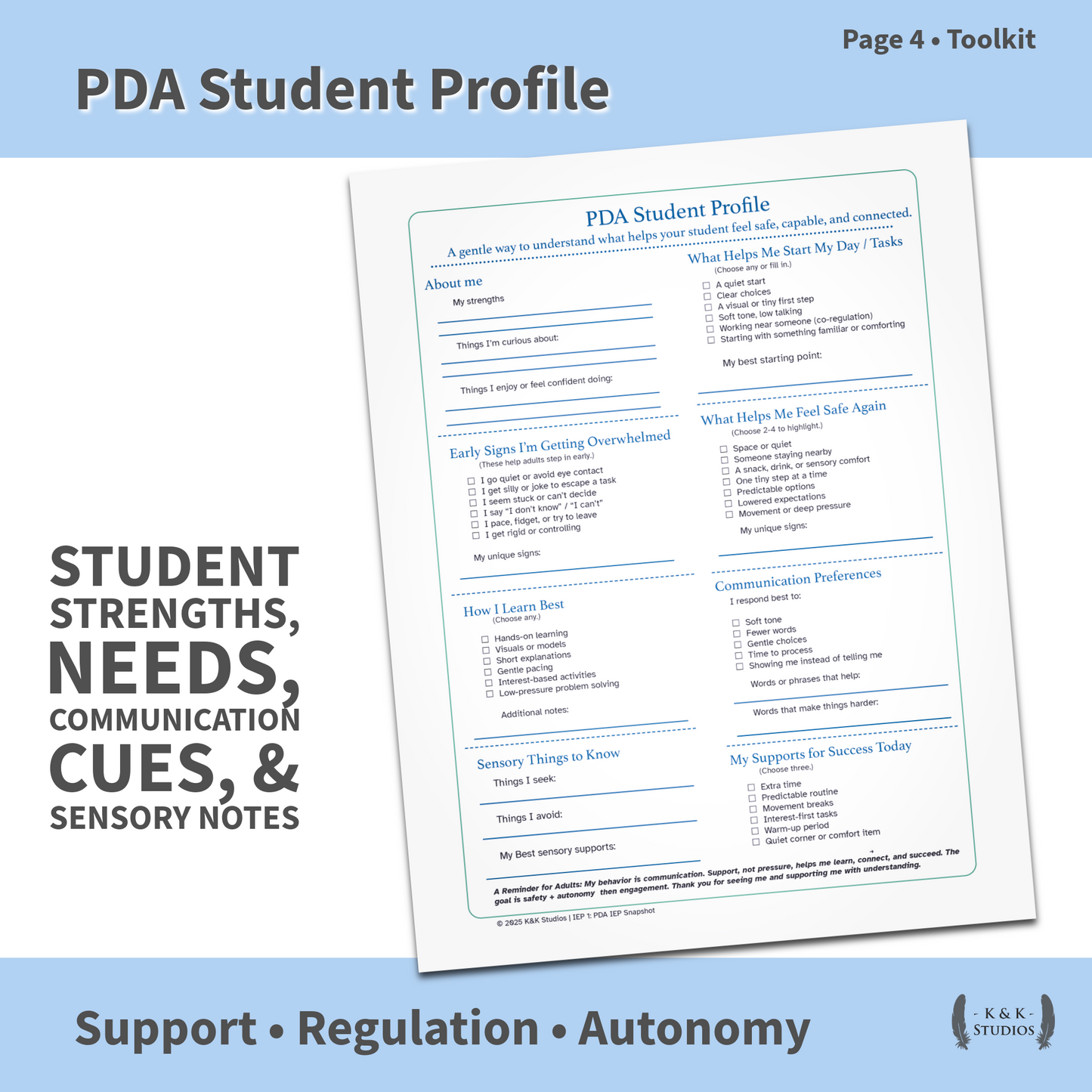 PDA School Success Bundle | IEP Snapshot, Accommodations & Supports