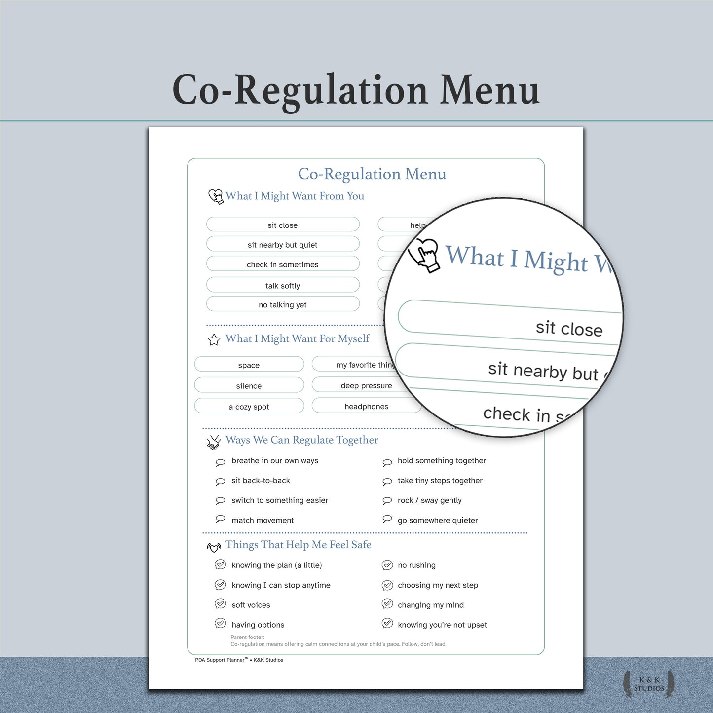 Inside page of PDA Support planner