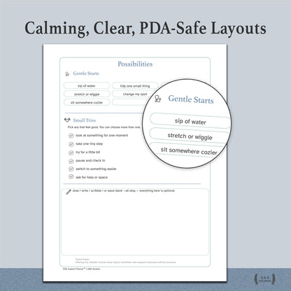 Inside page of PDA Support planner