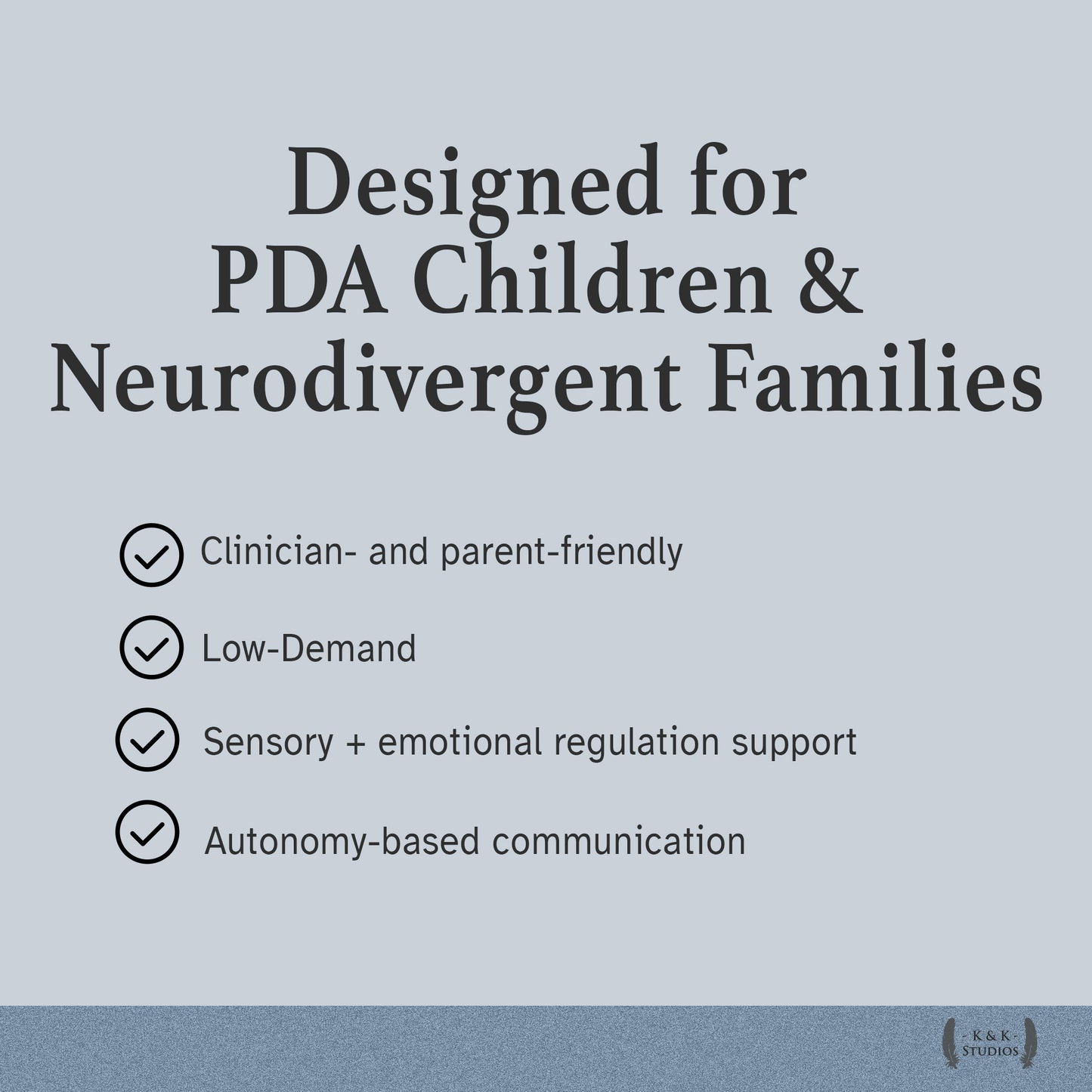 Who it's for — PDA autistic anxiety sensory kids low-demand support tools.