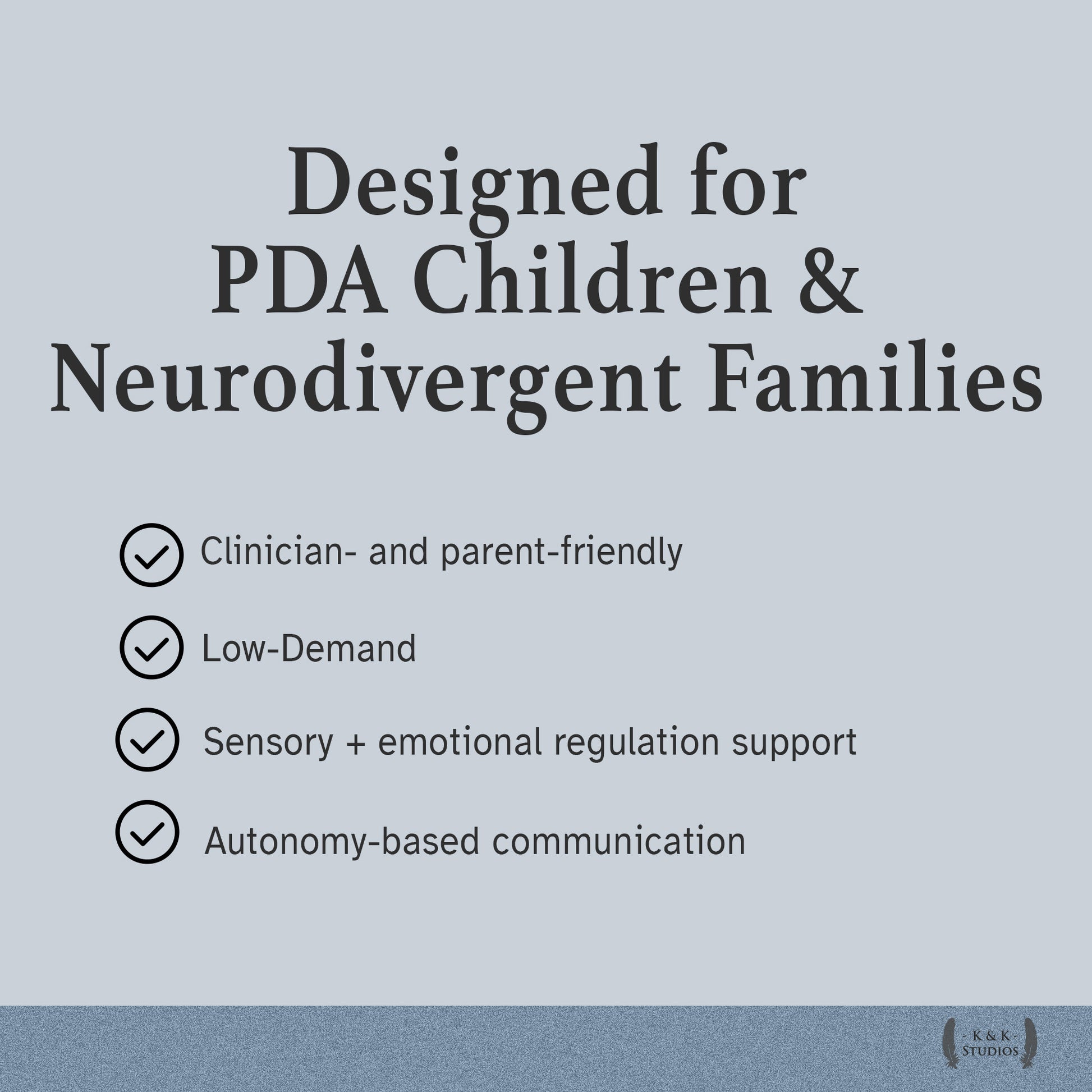 Who it's for — PDA autistic anxiety sensory kids low-demand support tools.
