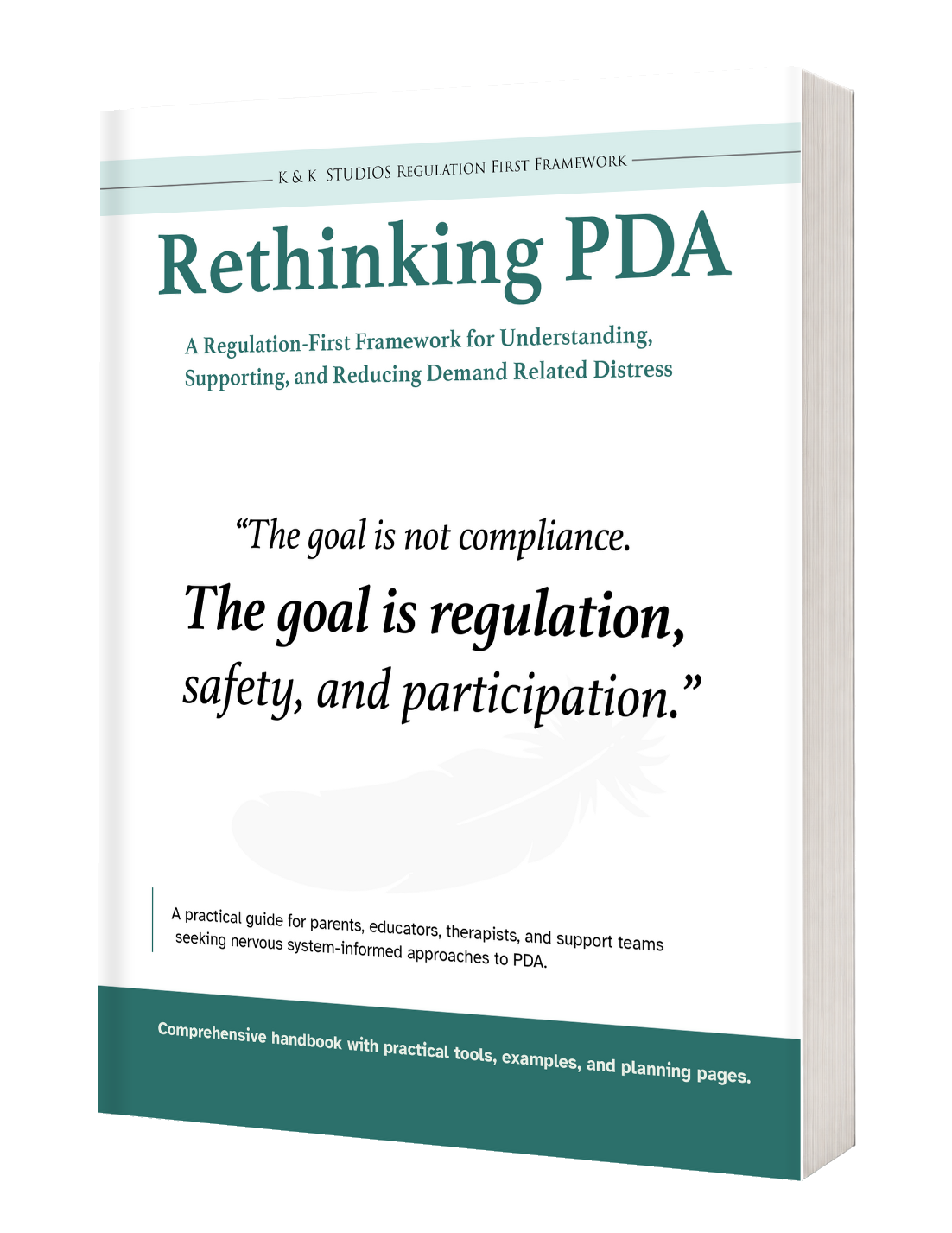 Angled book mockup displaying the cover of Rethinking PDA: A Regulation-First Framework by K&K Studios.