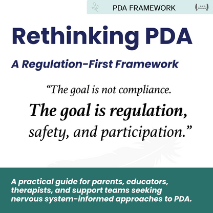 Book cover of 'Rethinking PDA' with text about regulation-first framework and goals.