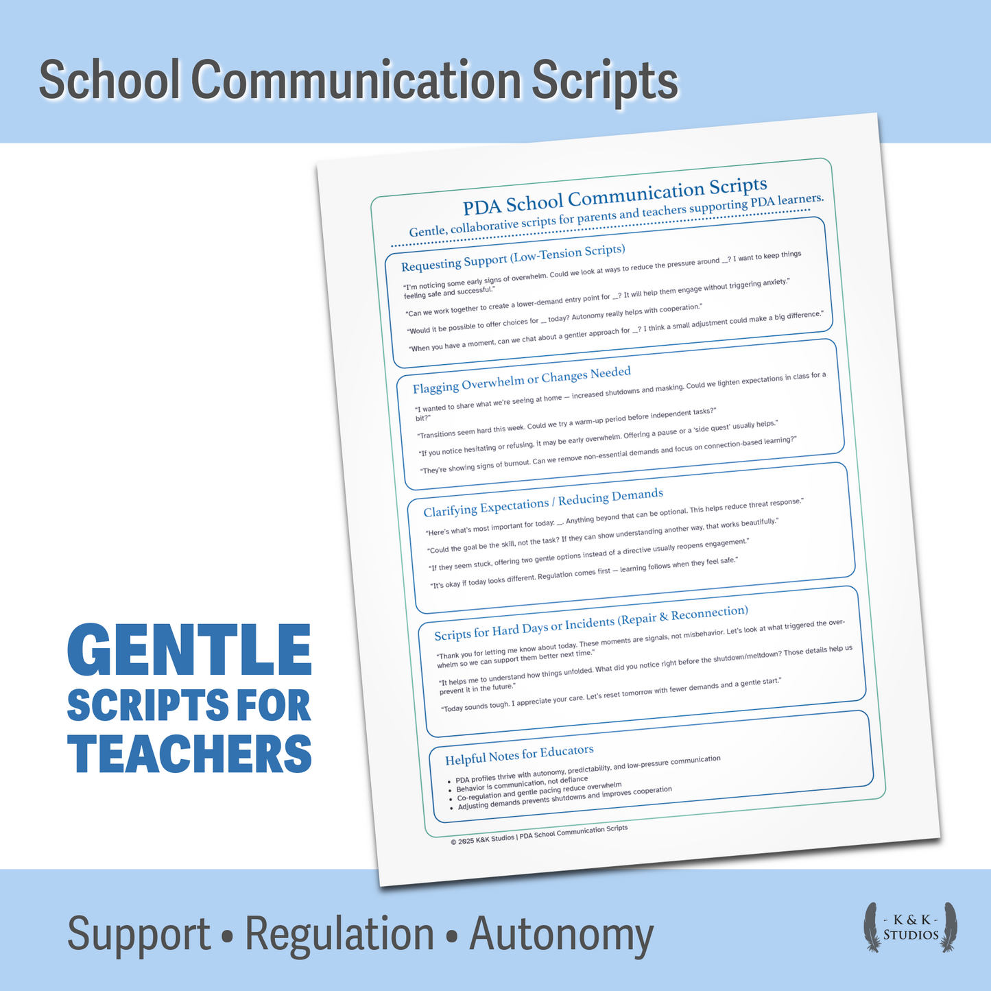 PDA School Communication & Homework Bundle | Low-Demand Supports