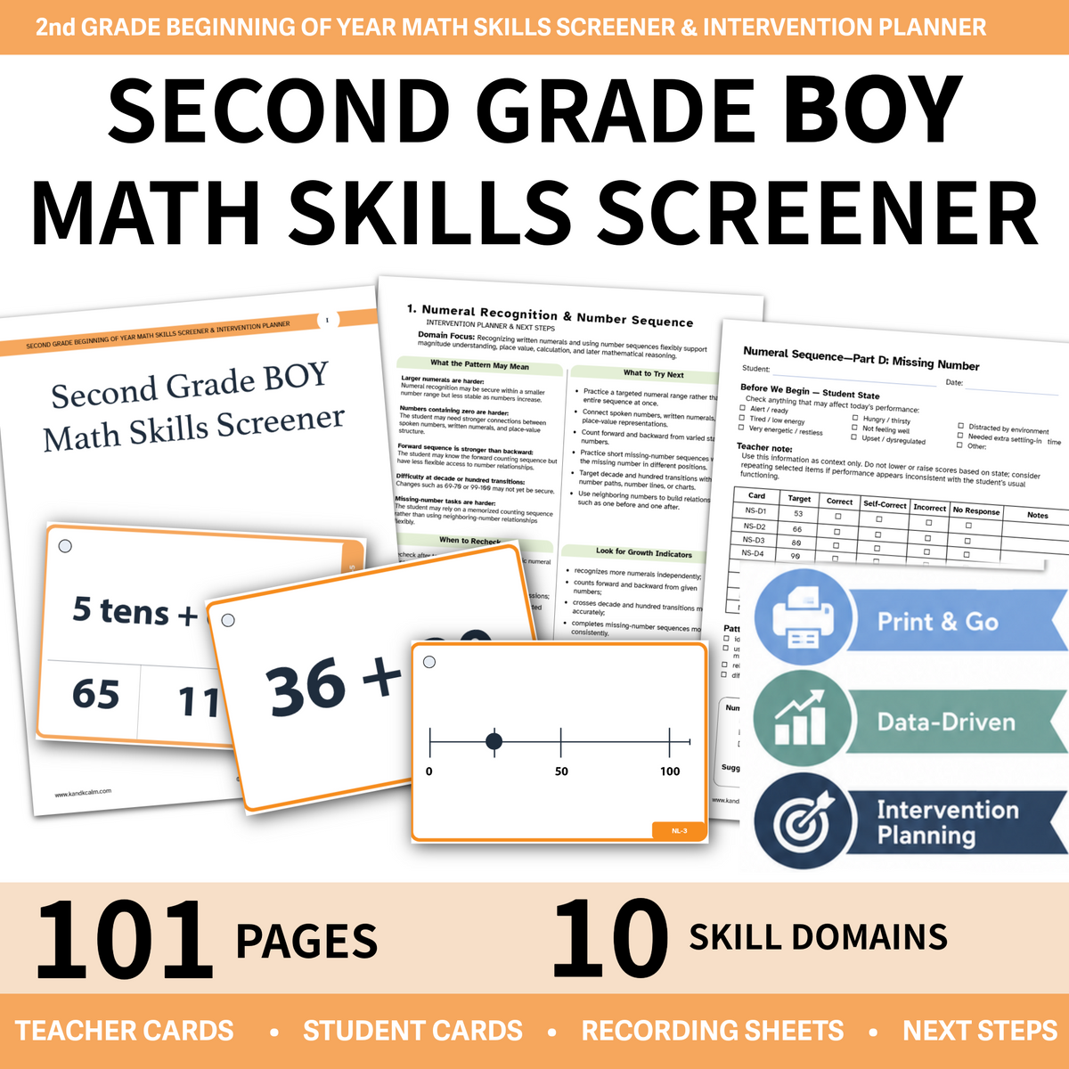 Second Grade Beginning-of-Year Math Skills Screener and Intervention Planner cover.