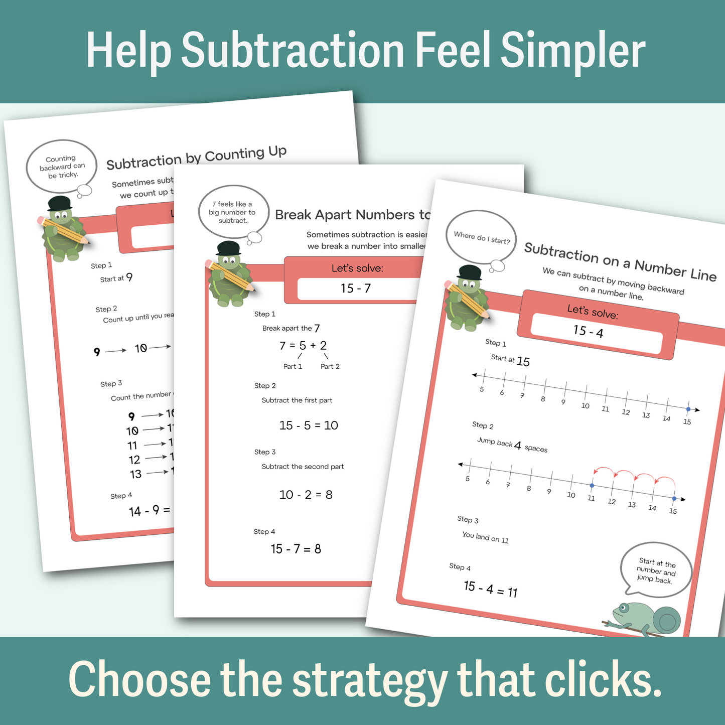 Complete Subtraction Strategy Bundle | Printable Visual Math Support
