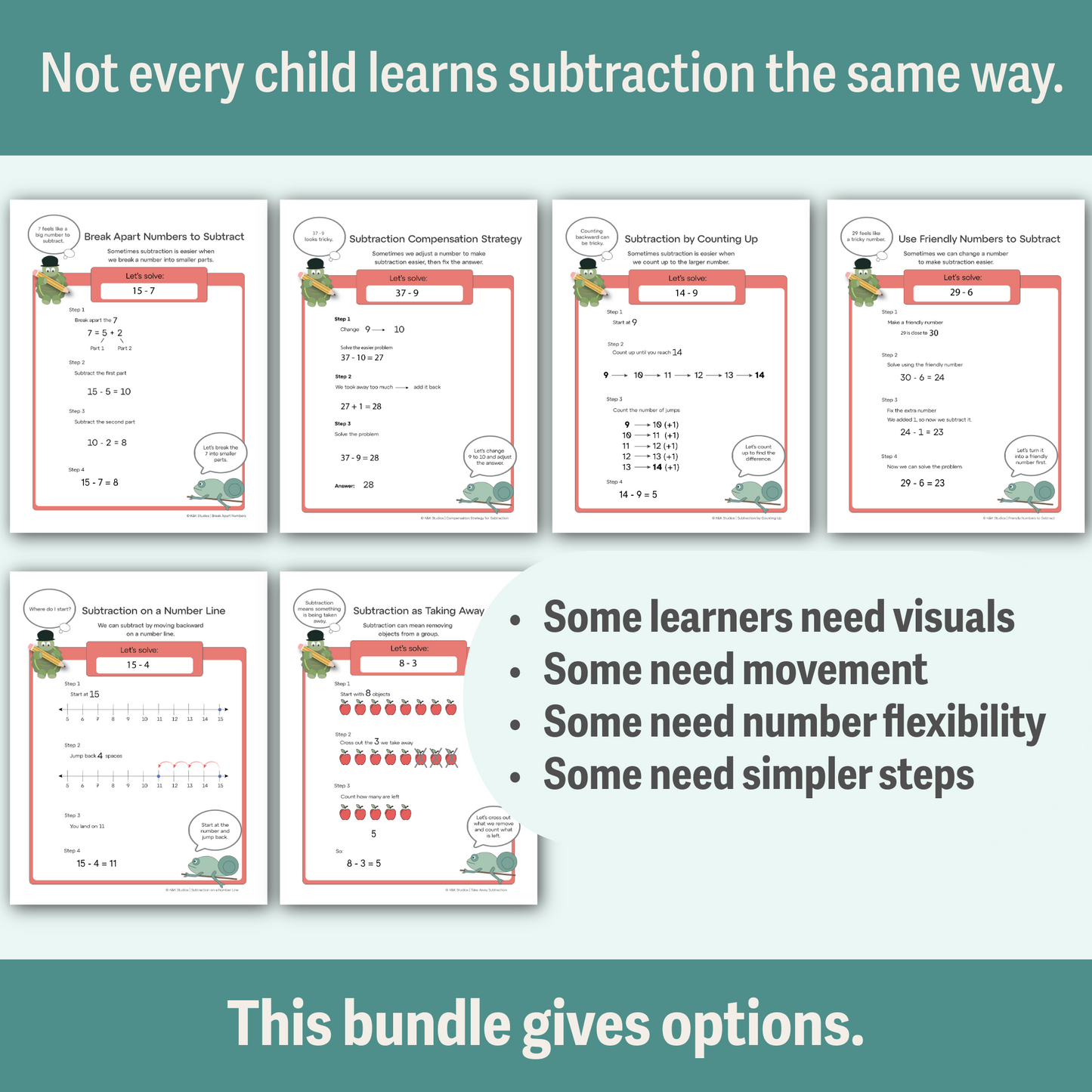 Complete Subtraction Strategy Bundle | Printable Visual Math Support