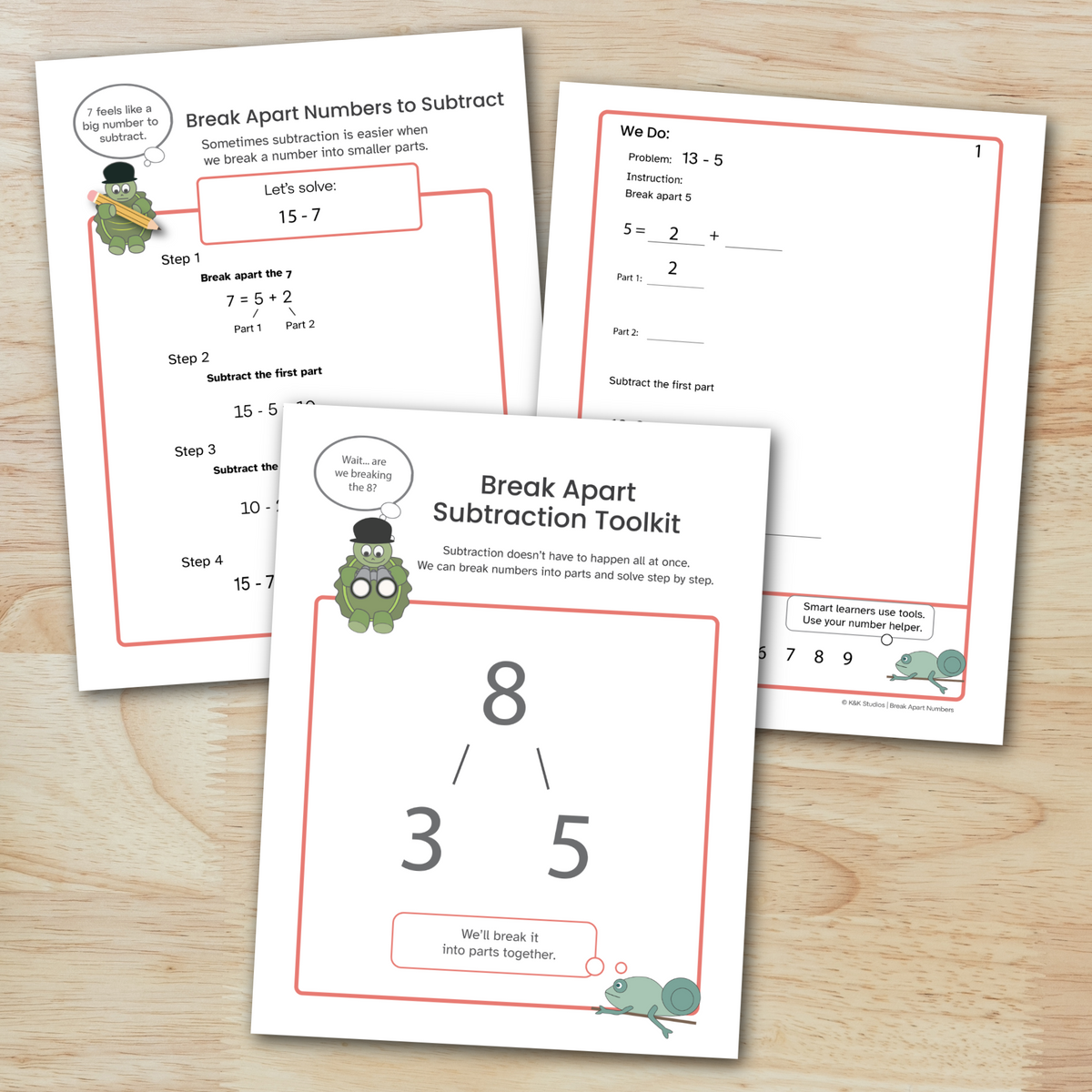 Break Apart Strategy worksheet designed by K&K Studios for intervention and dyscalculia support.