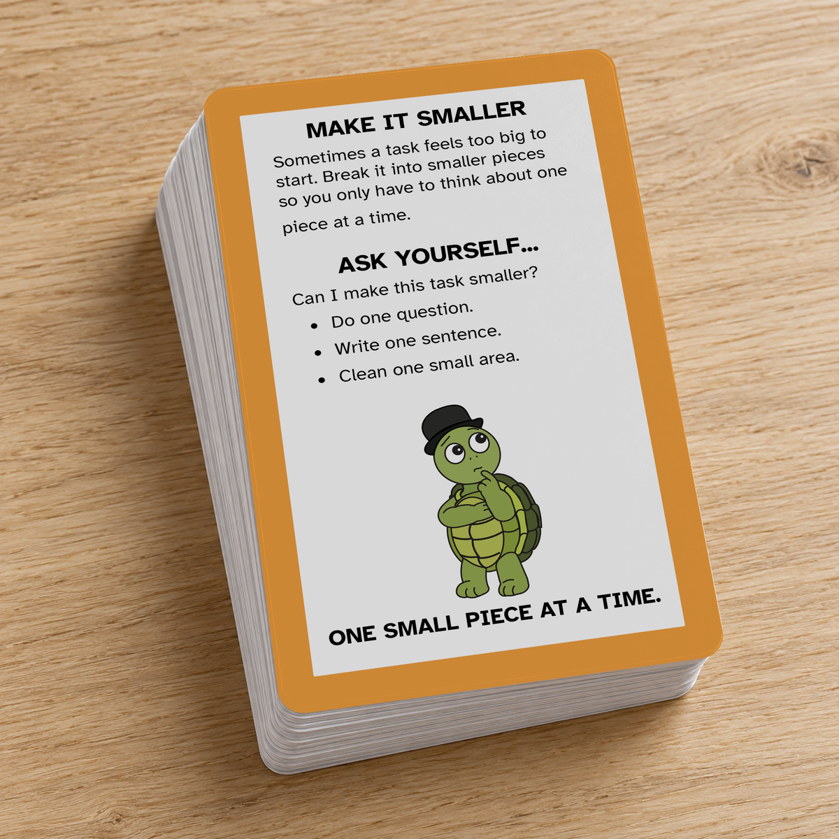 Stack of printed Task Initiation Strategy Cards featuring Dareold on the cover.