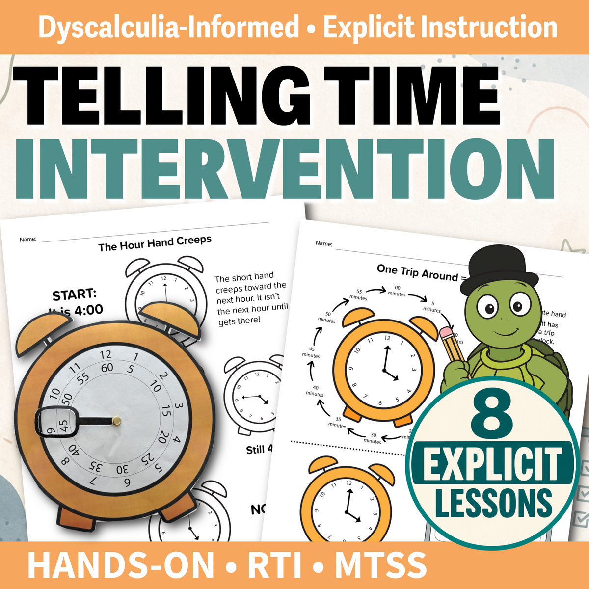 Telling Time intervention resource for dyscalculia informed teaching with explicit instructions.
