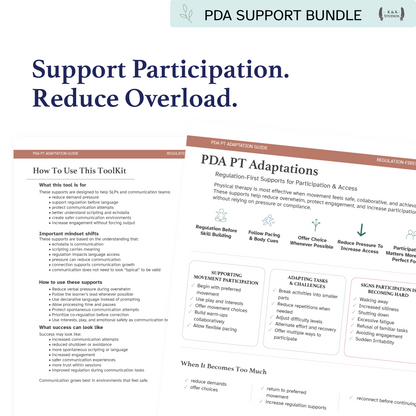 PDA Therapy Team Resource Bundle for OT, PT & SLP