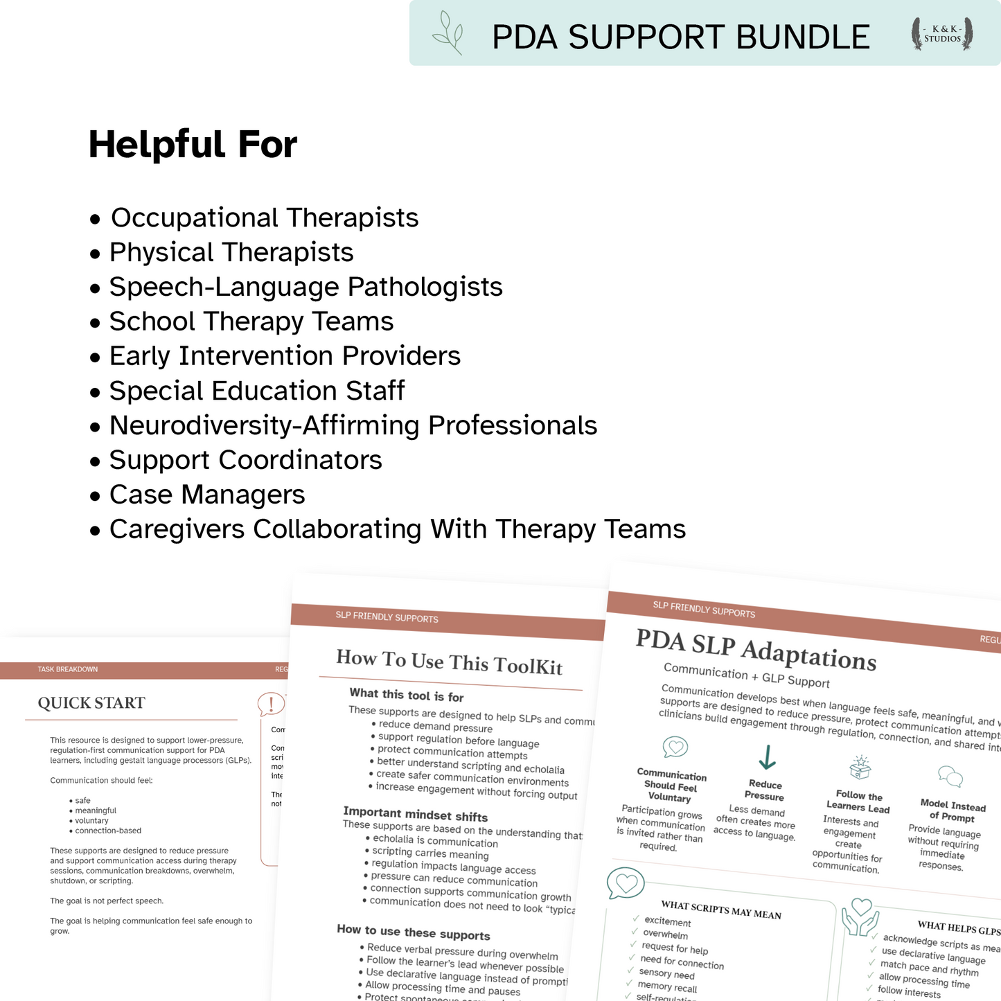 PDA Therapy Team Resource Bundle for OT, PT & SLP