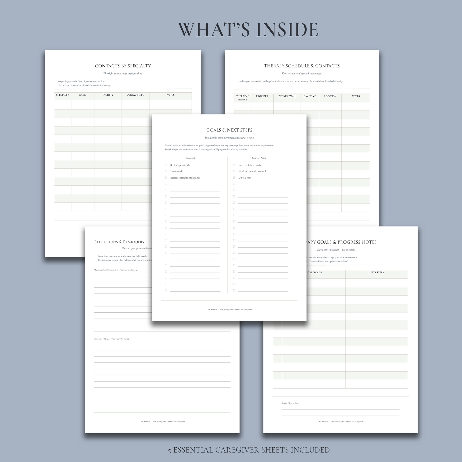 Printable therapy goals and action steps for caregivers