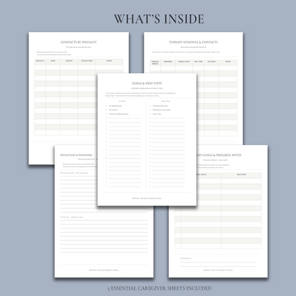 Printable therapy goals and action steps for caregivers