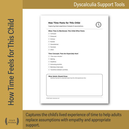 Time Without Time Sense | Dyscalculia Time Support Pack | Caregiver - Teacher Tools for Transitions, Planning & Regulation