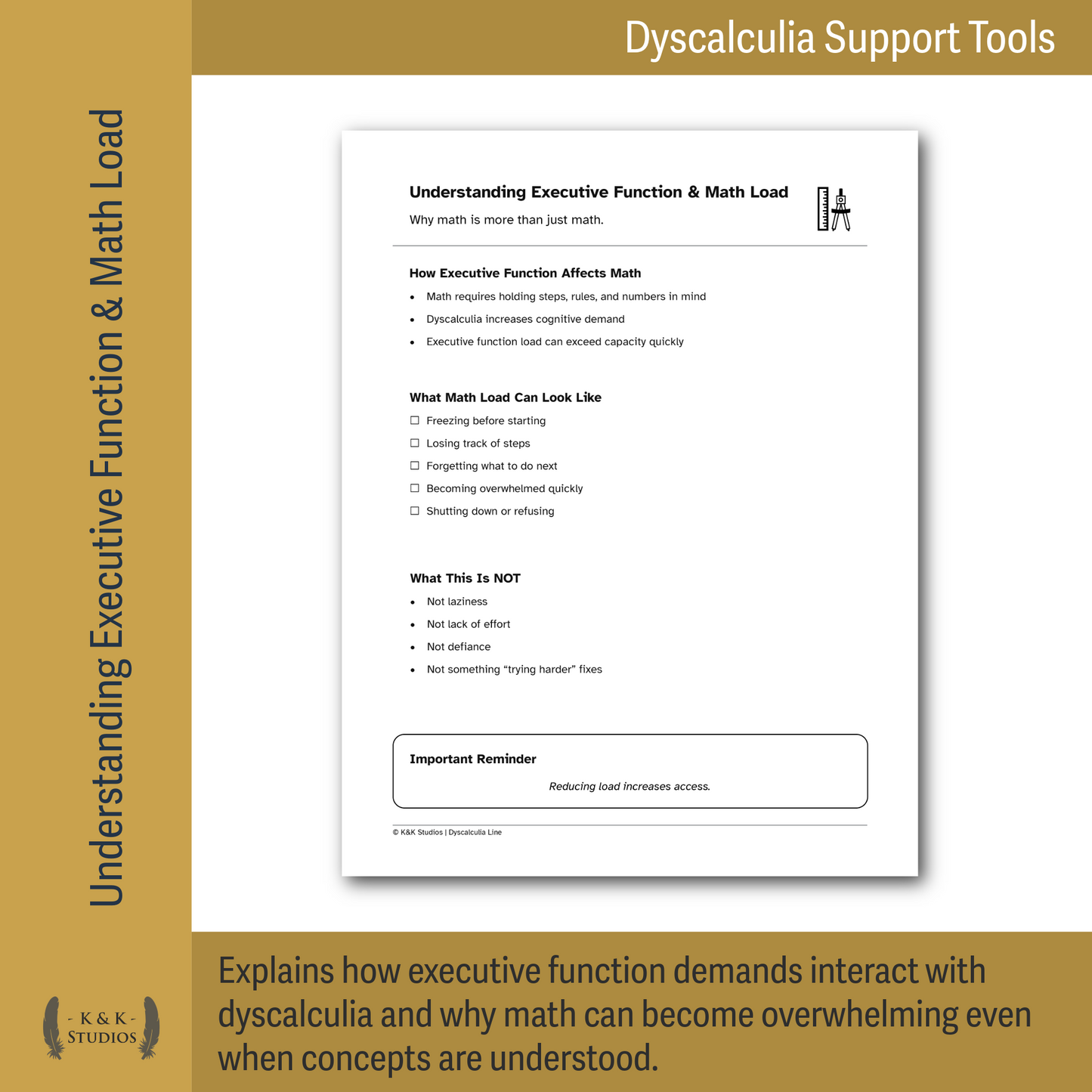 Executive Function & Math Load | Dyscalculia Support Pack | Reduce Overwhelm - Task Initiation Stress